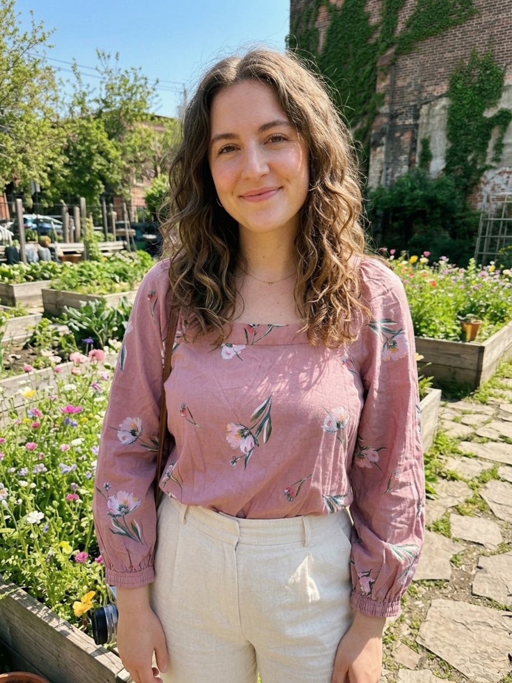 a.n.a Pink Floral Square-Neck Peasant Blouse